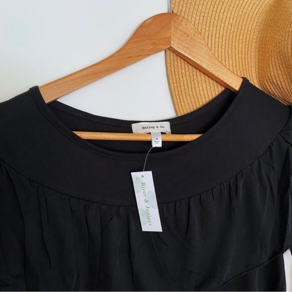 Hailey & Co. Reba Long Sleeve Ruffle Basic Blouse Bohemian Top Black New Medium - Picture 11 of 13